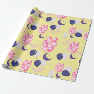Dreamy Night Balloon Pink & Navy Balloons Wrapping Paper