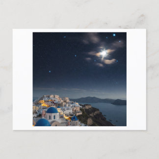 dreamy night sky over Santorini, Greece, with glow Postcard