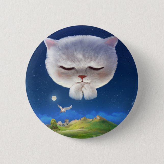 Dreamy Night Sky with Cat 6 Cm Round Badge (Front)