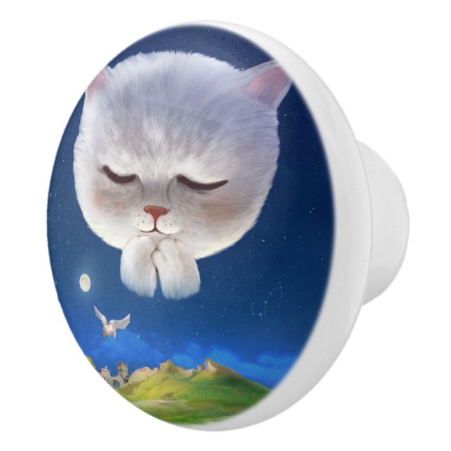 Dreamy Night Sky with Cat Ceramic Knob (Right)
