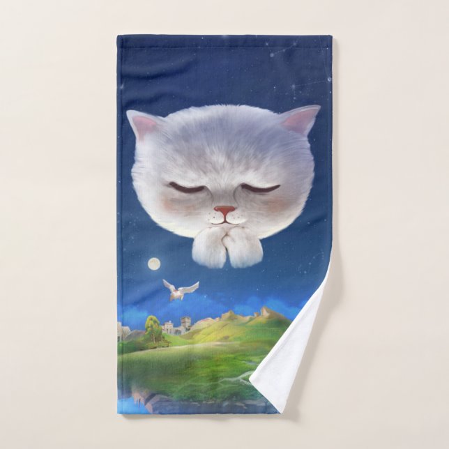 Dreamy Night Sky with Cat Hand Towel (Hand Towel)