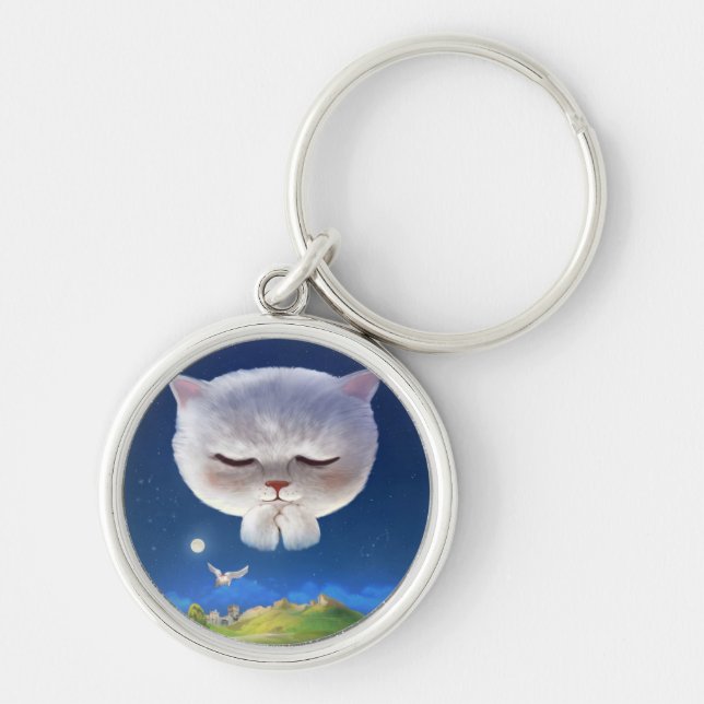 Dreamy Night Sky with Cat Key Ring (Front)