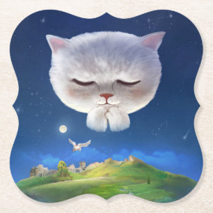 Dreamy Night Sky with Cat Paper Coaster