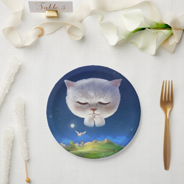 Dreamy Night Sky with Cat Paper Plate (Wedding)