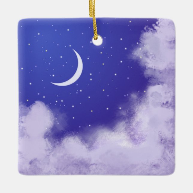 Dreamy Night Sky with Crescent Moon Ceramic Ornament (Front)
