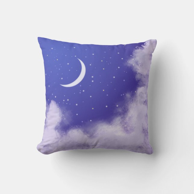 Dreamy Night Sky with Crescent Moon Cushion (Front)