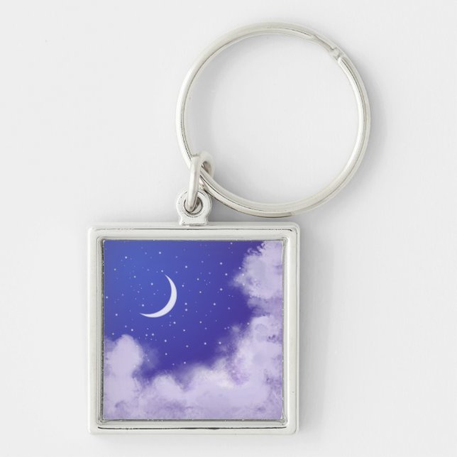 Dreamy Night Sky with Crescent Moon Key Ring (Front)