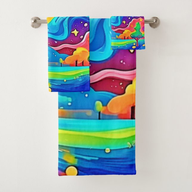 Dreamy Night: Starry Landscape Bath Towel Set (Insitu)