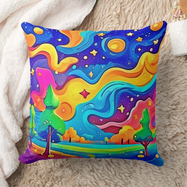Dreamy Night: Starry Landscape Cushion (Blanket)