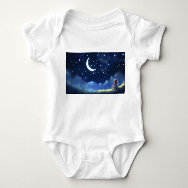 Dreamy Nights: Kids' T-Shirt with Good Night Print Baby Bodysuit (Front)