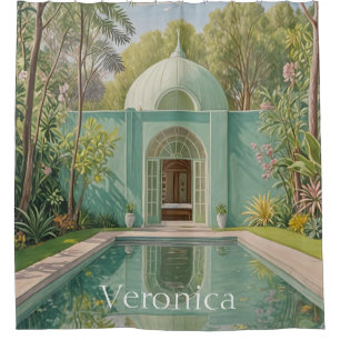 Dreamy Oasis: Pastel-Colored Swimming Pool Shower Curtain