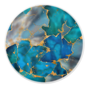 Dreamy Ocean Blue and Gold Ceramic Knob