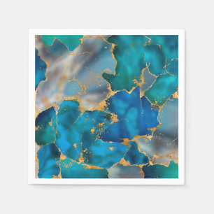 Dreamy Ocean Blue and Gold Napkin