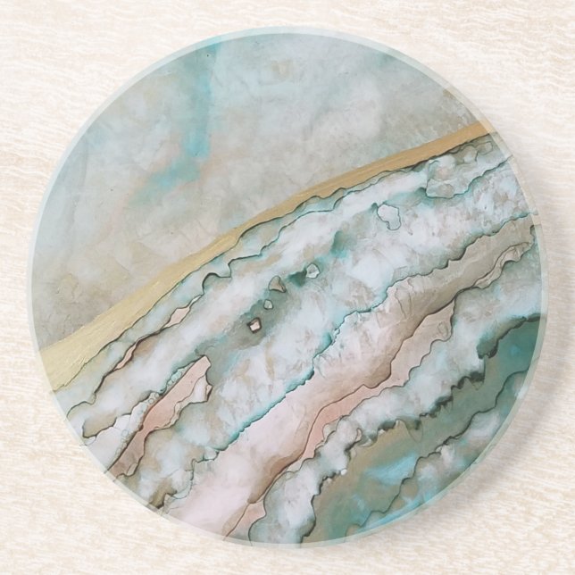 Dreamy Ocean Inspired Ink Design Coaster (Front)