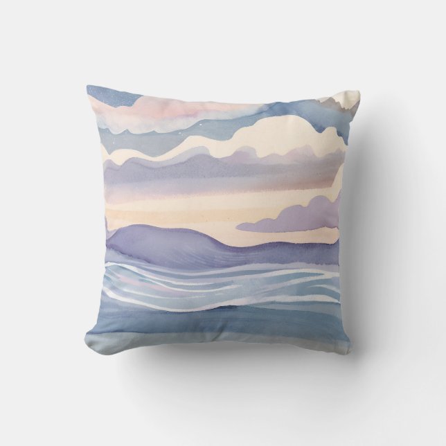 Dreamy Ocean Waves | Watercolor Cushion (Front)
