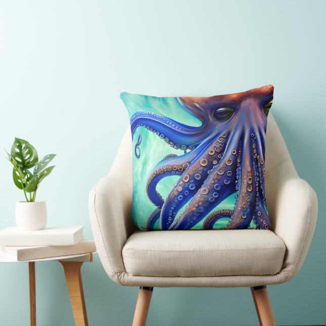 Dreamy Octopus Blue Ocean Wave Pop Art Cushion (Chair)