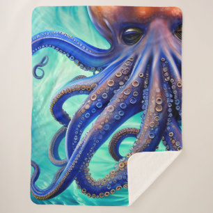 Dreamy Octopus Blue Ocean Wave Pop Art Sherpa Blanket