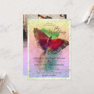 Dreamy Ombre Butterfly Photo Overlay Wedding Invitation