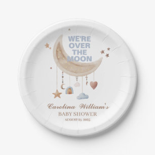 Dreamy Over the Moon blue baby shower Paper Plate