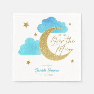 Dreamy Over The Moon Gold Glitter Boy Baby Shower Napkin