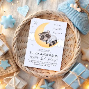 Dreamy Over the Moon Racoon Boy Baby Shower Invitation