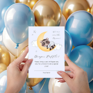 Dreamy Over the Moon Racoon Diaper Raffle Enclosure Card