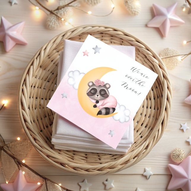 Dreamy Over the Moon Racoon Girl Baby Shower Save The Date (Dreamy Over the Moon Raccoon Girl Baby Shower Save The Date)