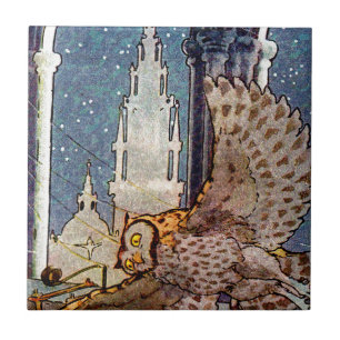dreamy owl flying at night tile