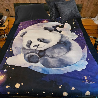 Dreamy Panda on Moon Sherpa Blanket