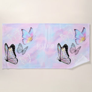 Dreamy Pastel Butterfly Personalised Beach Towel