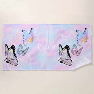 Dreamy Pastel Butterfly Personalised Beach Towel