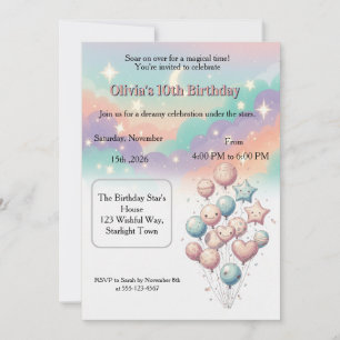 Dreamy Pastel Celestial Balloons Kids Birthday  Invitation