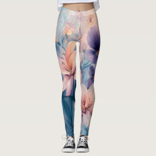 Dreamy Pastel Floral Art with Lilies and Soft Blos Leggings