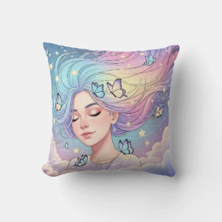 Dreamy Pastel Girl Butterfly Aesthetic Cushion