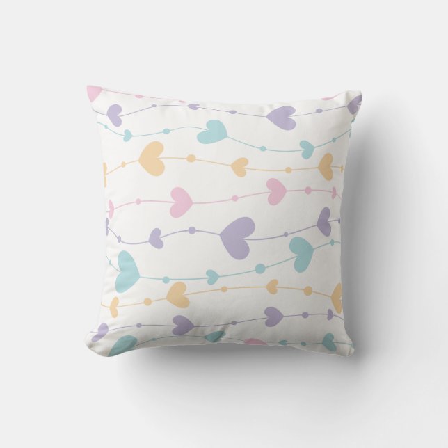 Dreamy Pastel Hearts Throw Pillow  (Front)
