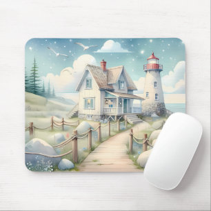 Dreamy Pastel Lighthouse by the Sea Mouse Pad