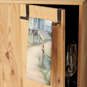 Dreamy Pastel Lighthouse by the Sea Tea Towel