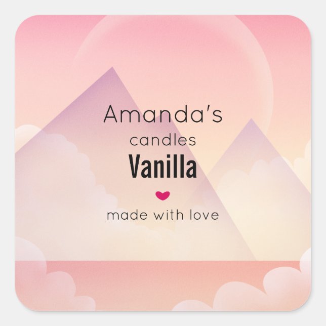 Dreamy Pastel Mountain Landscape Candle Business Square Sticker (Front)