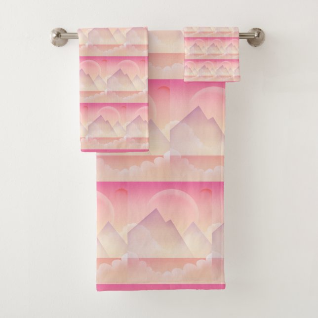 Dreamy Pastel Mountain Landscape Pattern Bath Towel Set (Insitu)