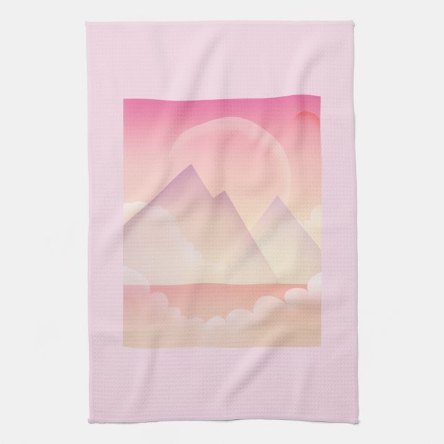 Dreamy Pastel Mountain Landscape Tea Towel (Vertical)