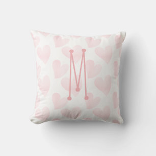 Dreamy Pastel Pink Hearts Monogrammed Cushion