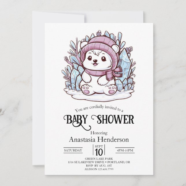 Dreamy Pastel Polar Bear Digital Baby Shower  Invitation (Front)