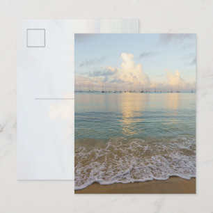 Dreamy pastel sunrise at the beach postcard