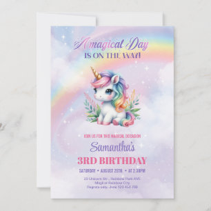 Dreamy Pastel Unicorn Girl Birthday Magical Day In Invitation