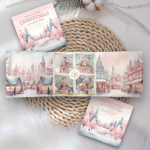 Dreamy Pastel Winter Wonderland 4 Photo Christmas Tri-Fold Holiday Card
