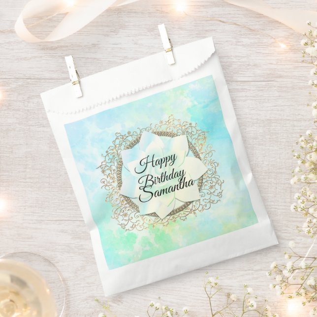 Dreamy Pastels Lotus Flower Custom Birthday Favour Bag (Clipped)