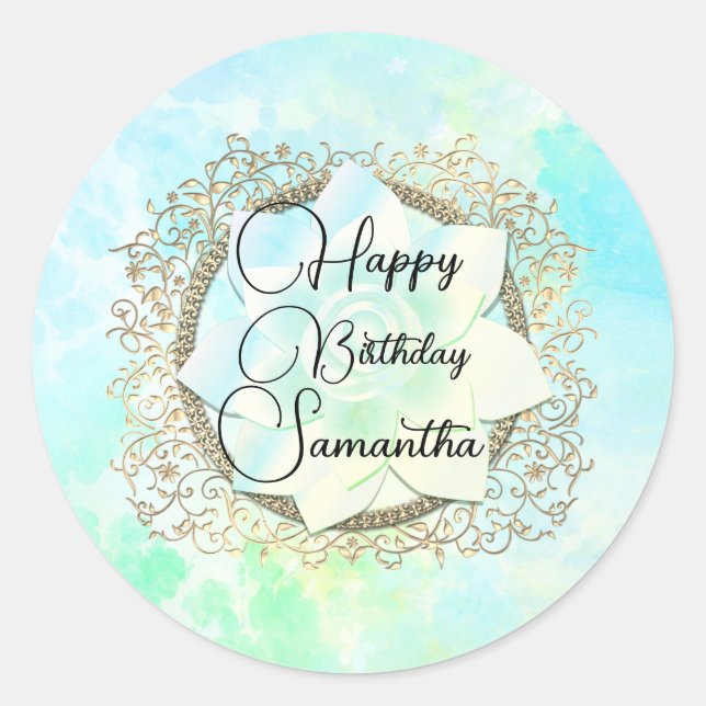 Dreamy Pastels Lotus Flower Personalised Classic Round Sticker (Front)