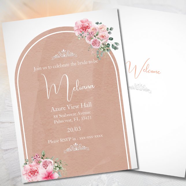 Dreamy peach pink flowers crown bridal shower invitation (Creator Uploaded)
