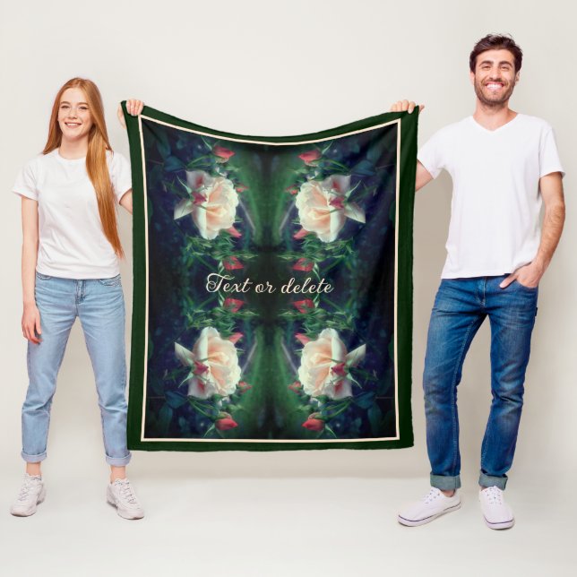 Dreamy Peach Rose And Buds Abstract Personalised Fleece Blanket (In Situ)