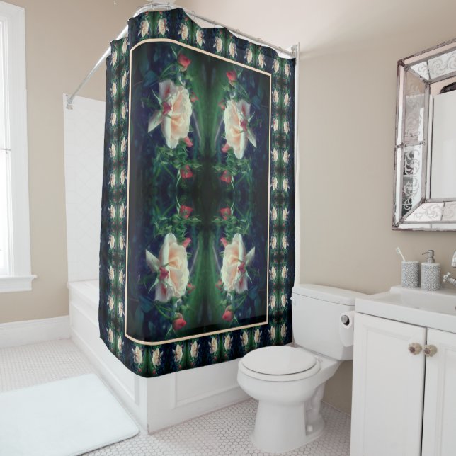 Dreamy Peach Rose And Buds Abstract Shower Curtain (In Situ)
